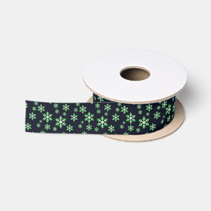 Green and White Snowflakes w/Blue Background Satin Ribbon