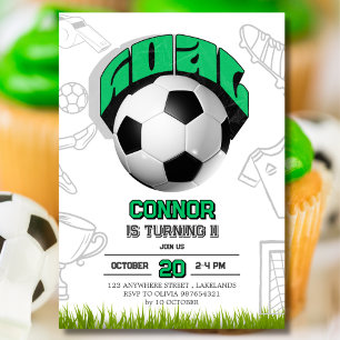 Green and White Soccer Ball Birthday Party Invitation