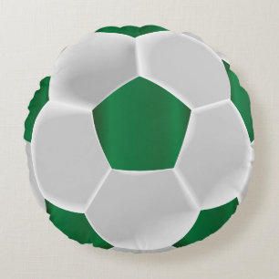 Green and White Soccer Ball Round Cushion