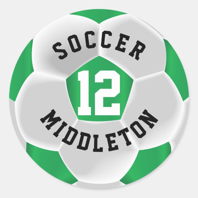 Green and White Soccer Sport Ball Classic Round Sticker (Front)