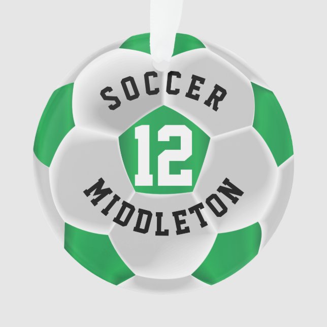 Green and White Soccer Sport Ball Ornament (Front)