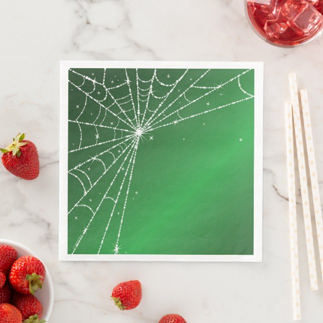 Green and White Sparkling Diamond Spider Web Napkin (Insitu)