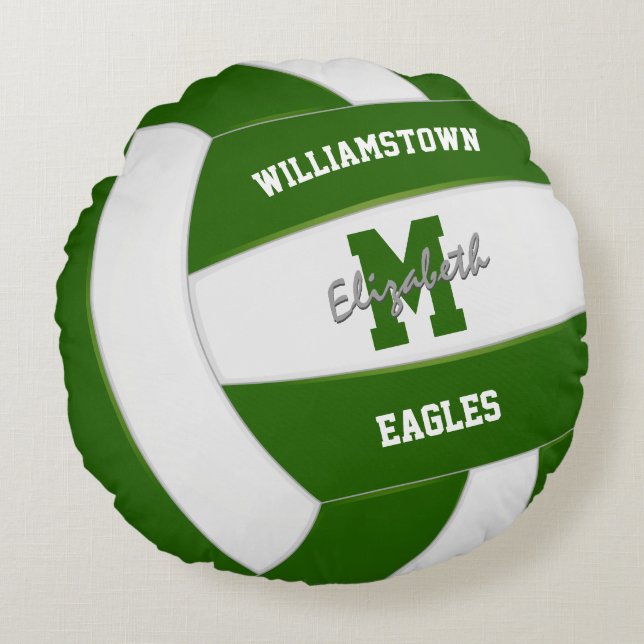 green and white sports team colours volleyball round cushion (Front)