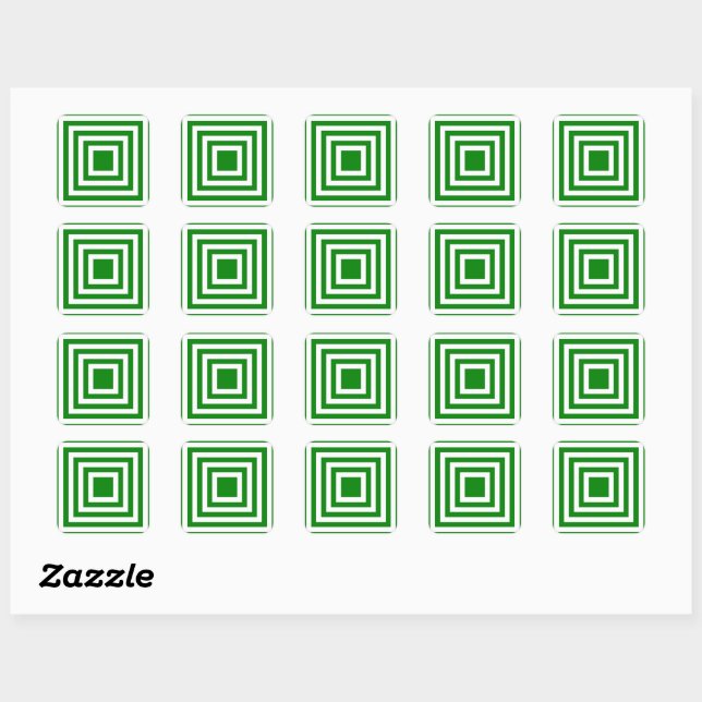 Green and White Square Stripes Square Sticker (Sheet)