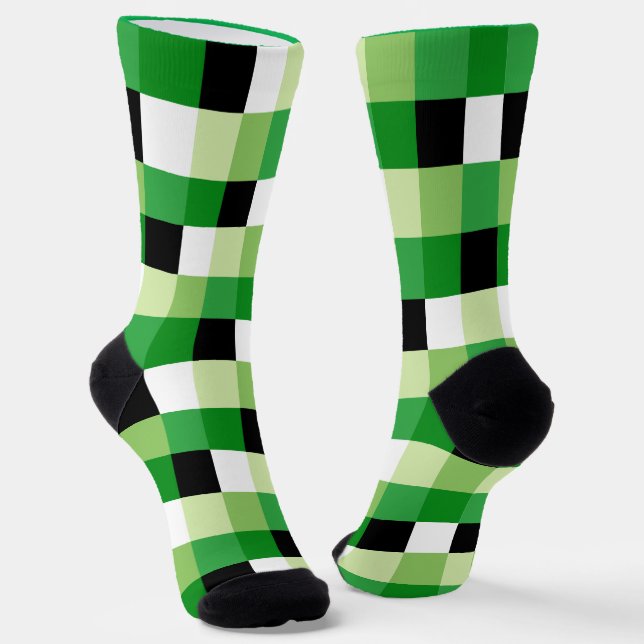 Green and White squares Pattern Socks (Angled)