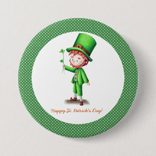 Green and white St Patrick's Day leprechaun 7.5 Cm Round Badge
