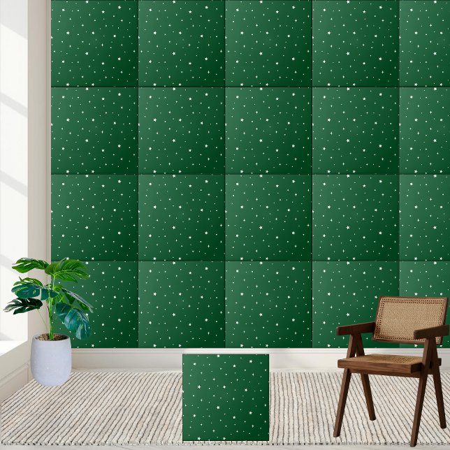 Green and White Star Christmas & Holiday Decor Tile (Green and White Star Christmas & Holiday Decor Ceramic Tile)