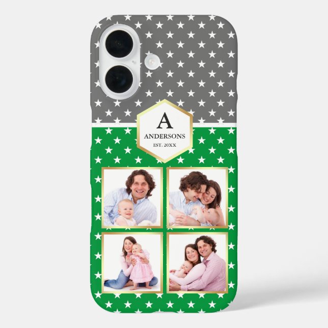 Green and White Stars Pattern Photo Collage Case-Mate iPhone Case (Back)