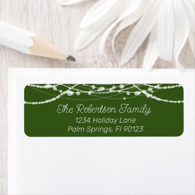 Green and White String Lights Return Address (Insitu)