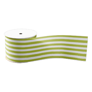Green and White Stripe Pattern Grosgrain Ribbon