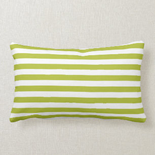 Green and White Stripe Pattern Lumbar Cushion