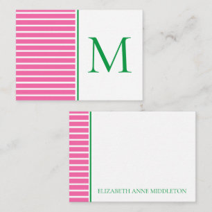 Green and White Stripe With Navy Blue Monogram Card
