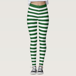 Green And White Striped Christmas Elf Leggings