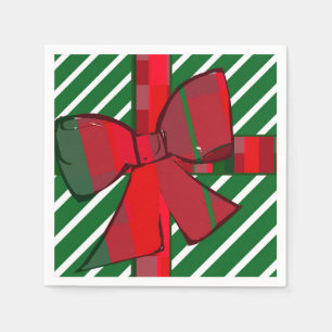 Green and white striped cocktail napkins with bow 