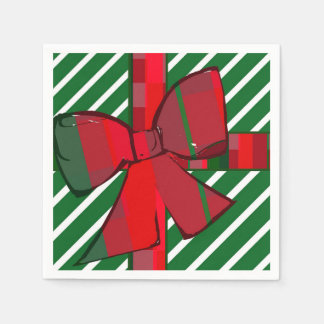 Green and white striped cocktail napkins with bow 