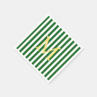 Green and White Striped Monogram Paper Napkins