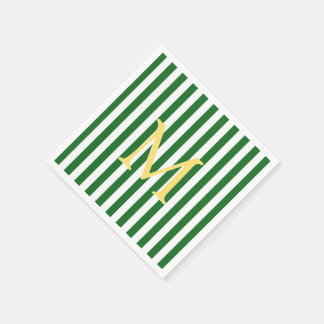 Green and White Striped Monogram Paper Napkins