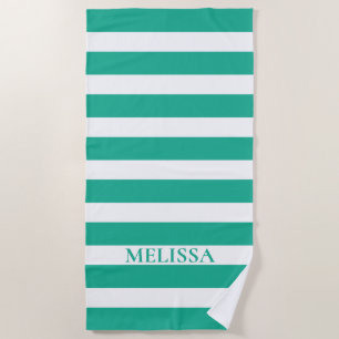 Green And White Striped Name Cabana Stripe    Beach Towel