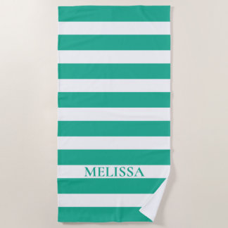 Green And White Striped Name Cabana Stripe Beach Towel