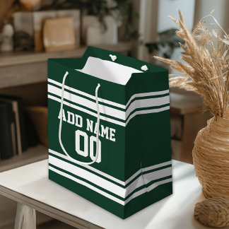 Green and White Striped Sports Jersey Personalised Medium Gift Bag