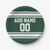 Green and White Striped Sports Jersey Personalised Paper Plate (Front)