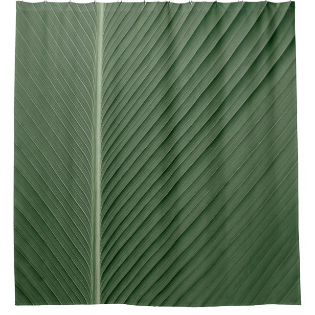 Green and white striped textile shower curtain (Front)