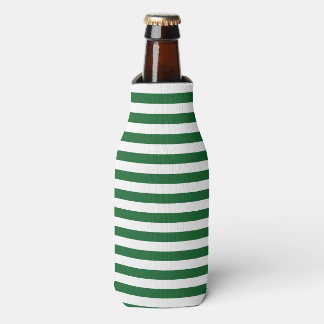 Green and White Stripes Can or Bottle Cooler (Bottle Front)