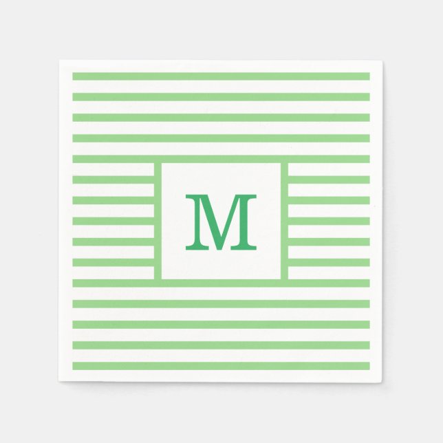 Green and White Stripes Custom Monogram Napkin (Front)