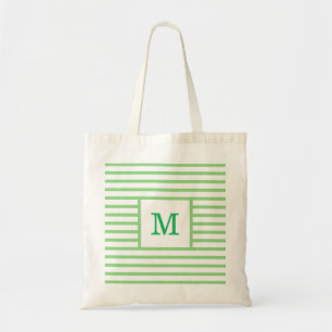 Green and White Stripes Custom Monogram Tote Bag