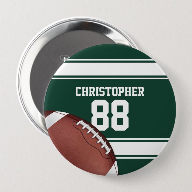 Green and White Stripes Jersey Grid Iron Football 10 Cm Round Badge (Front & Back)