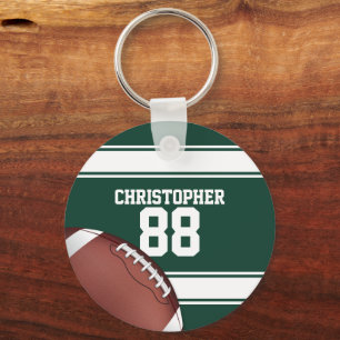 Green and White Stripes Jersey Grid Iron Football Key Ring