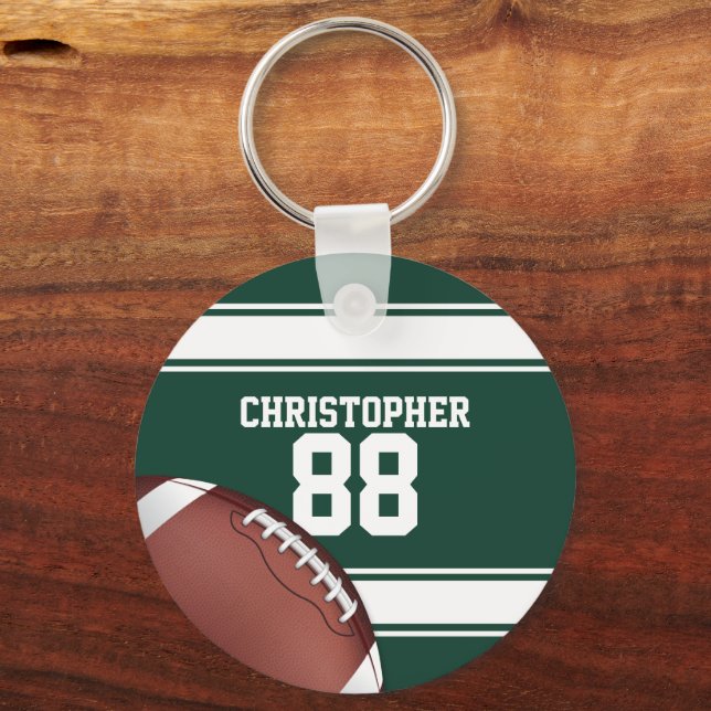 Green and White Stripes Jersey Grid Iron Football Key Ring (Front)