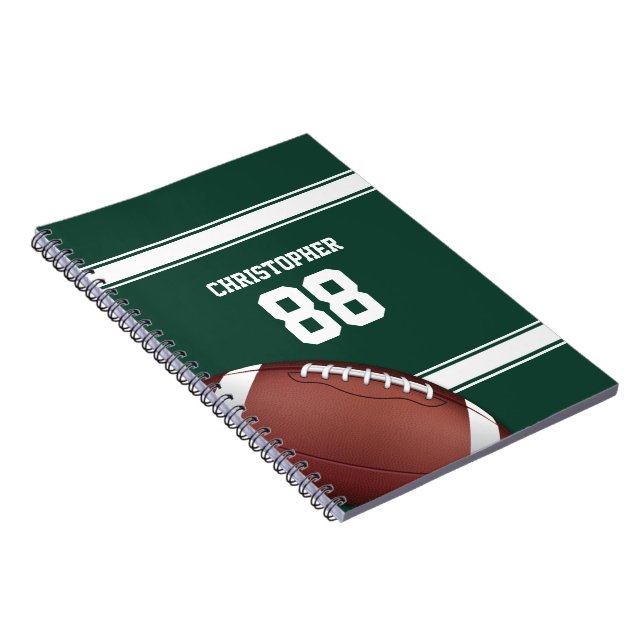 Green and White Stripes Jersey Grid Iron Football Notebook (Right Side)