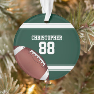 Green and White Stripes Jersey Grid Iron Football Ornament