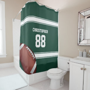 Green and White Stripes Jersey Grid Iron Football Shower Curtain