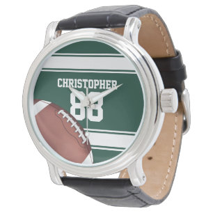 Green and White Stripes Jersey Grid Iron Football Watch
