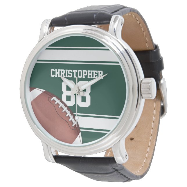 Green and White Stripes Jersey Grid Iron Football Watch (Angled)