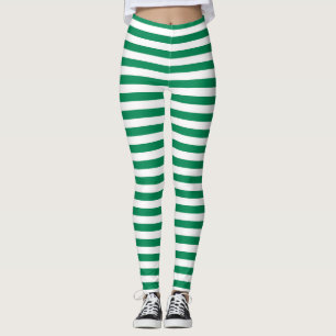 Green And White Stripes Leggings