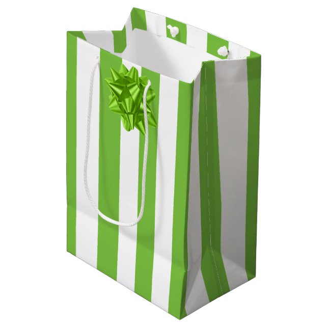 Green and White Stripes Medium Gift Bag (Front Angled)