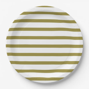 Green and White Stripes Paper Plate