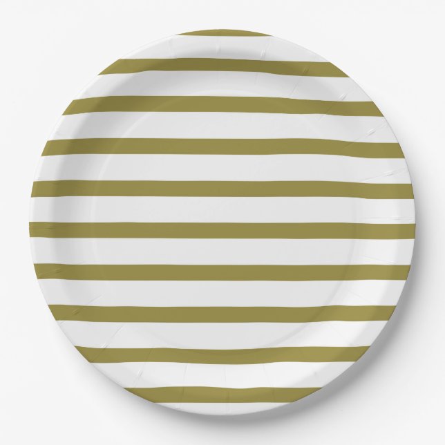 Green and White Stripes Paper Plate (Front)