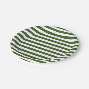 Green and White Stripes Paper Plate