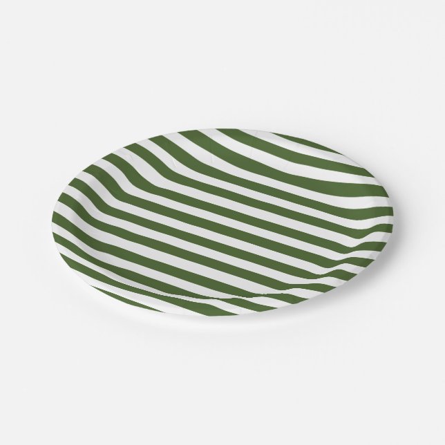 Green and White Stripes Paper Plate (Angled)