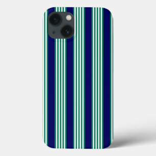 Green and white stripes pattern with navy blue iPhone 13 case