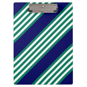 Green and white stripes pattern with navy blue clipboard