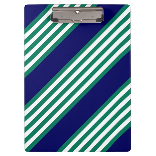 Green and white stripes pattern with navy blue clipboard (Front)
