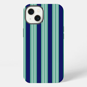 Green and white stripes pattern with navy blue iPhone 13 case