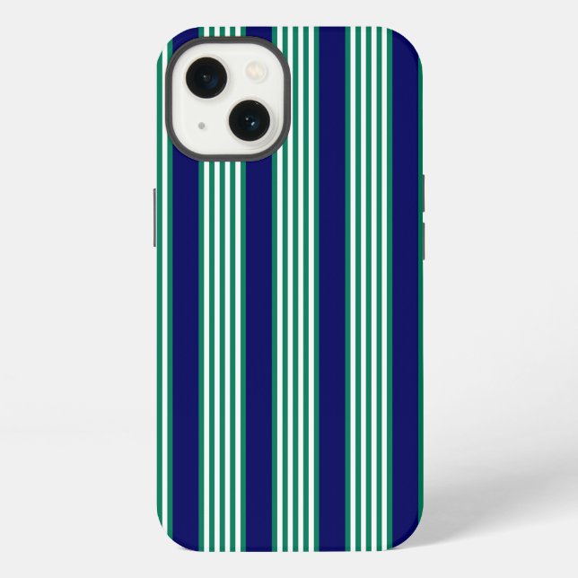 Green and white stripes pattern with navy blue iPhone case (Back)