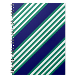 Green and white stripes pattern with navy blue notebook