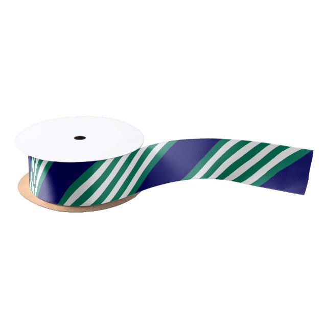 Green and white stripes pattern with navy blue satin ribbon (Spool)